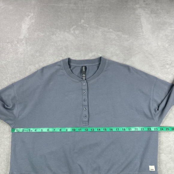 Vuori Laguna Henley Sweatshirt Womens Large Blue Gray Organic Cotton Relaxed Fit - Picture 6 of 12